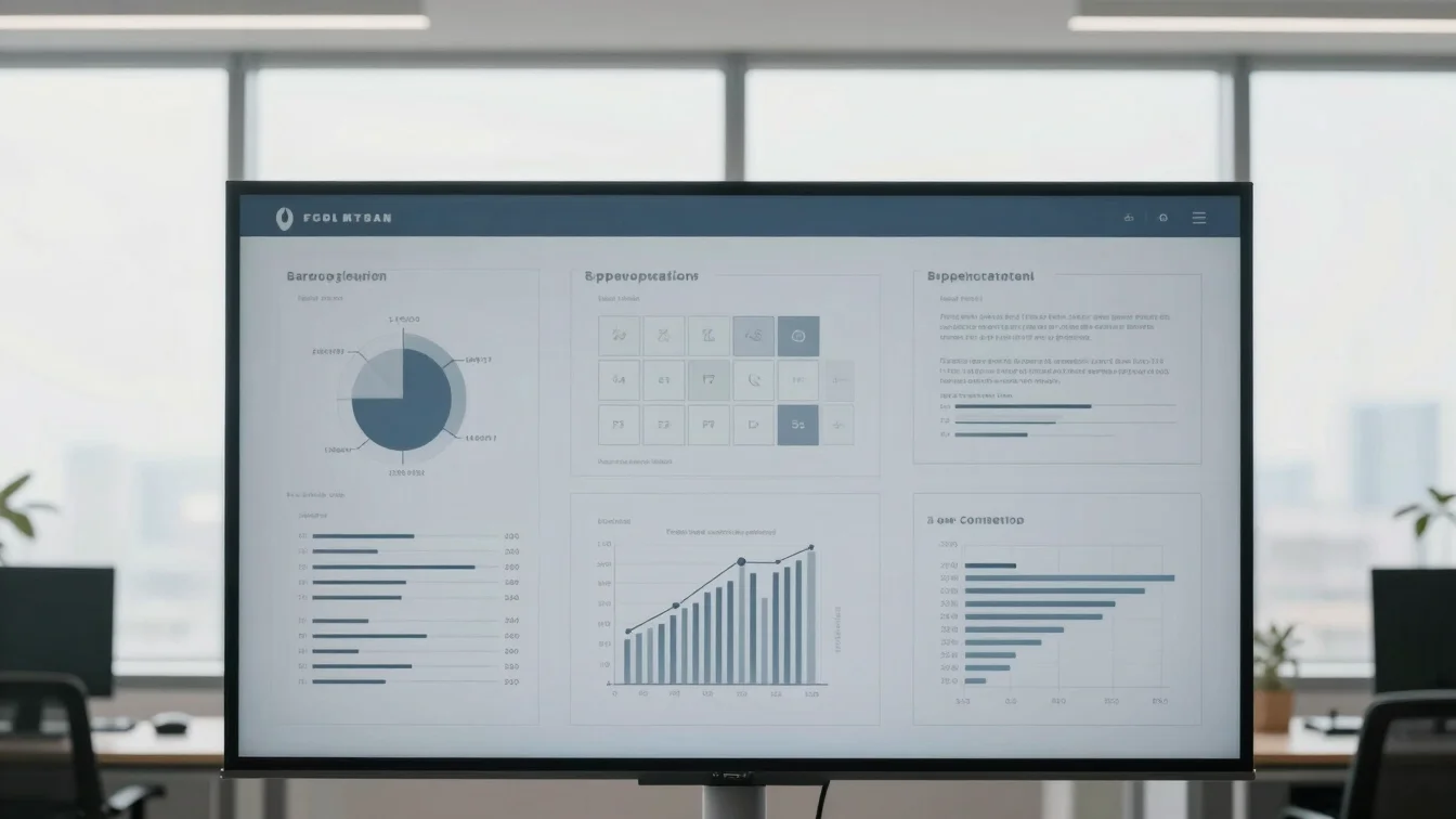 Workplace planning session with project charts, minimalist office environment, soft daylight